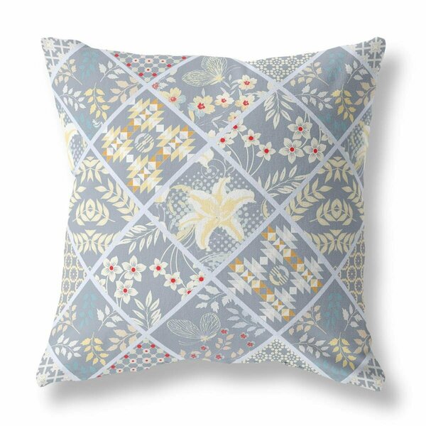 Palacedesigns 28 in. Patch Indoor & Outdoor Throw Pillow Grey & Yellow PA3095946